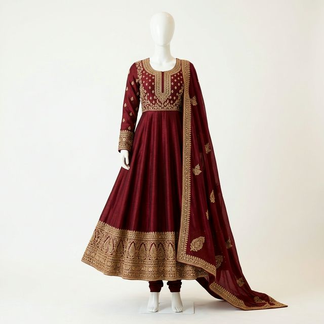 Classic maroon anarkali suit with premium finish